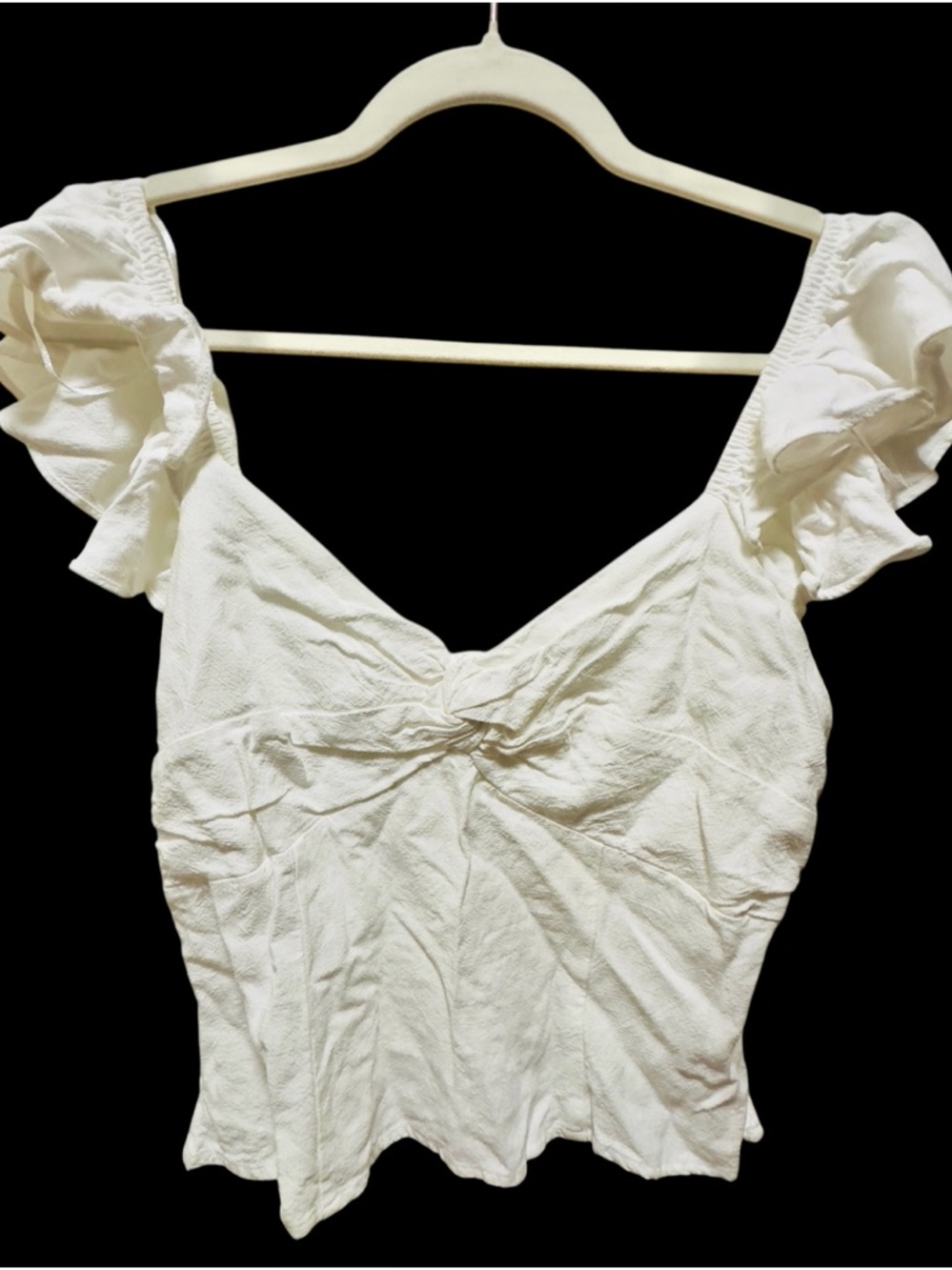 Sienna Sky White Textured Crop Top with Ruffled Detail